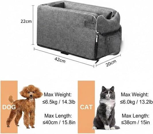 Console Dog Seat for Mazda MX-5 Miata 2000-2025, Pet Booster, Automotive Car Bed, Cat Soft-Sided Carrier, Portable Vehicle Travel Bag Grey
