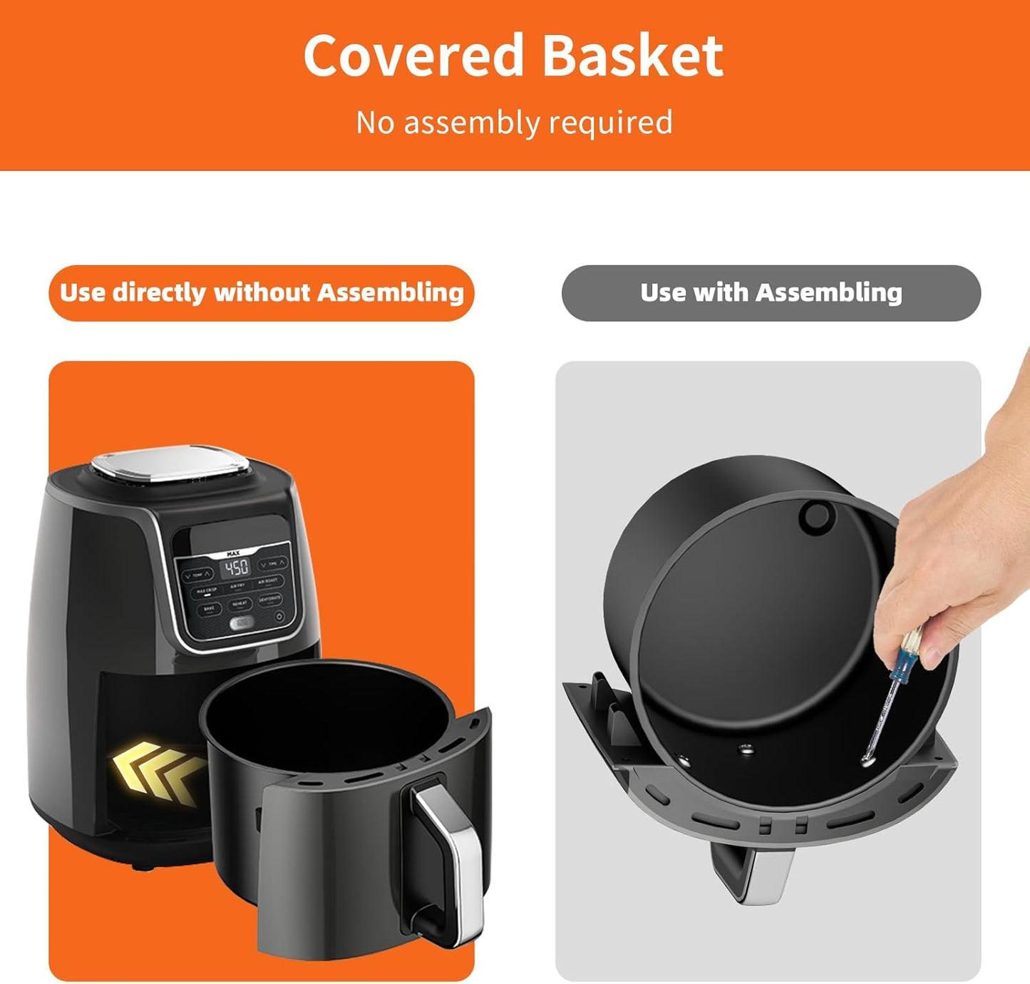 Air Fryer Basket Replacement Basket and Tray for Ninja AF161, Air Fryer Accessories for Ninja AF150 and AF161, Non-Stick Air Fryer Basket with Cover for Ninja AF150 and AF161, Dishwasher-Safe Basket