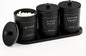 Black Glass Qtip Holder Set with Bamboo Tray, Cotton Swab and Round Dispensers with Lids, Apothecary Bathroom Storage Jars, Set of 3 - PuriLite