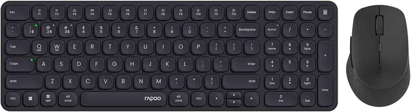 RAPOO Keyboard and Mouse Wireless - 9010M Multi-Device Wireless Keyboard Mouse Combo, 2.4GHz/Bluetooth 5.0/4.0 Wireless Keyboard Mouse Set for Windows/Mac/Linux/Chrome, Support 4 Devices, Silent Click