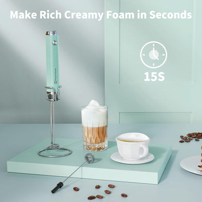 Maestri House Rechargeable Milk Frother, Handheld Electric Foam Maker Waterproof Detachable Stainless Steel Whisk Drink Mixer Foamer with Stand,LunaFro