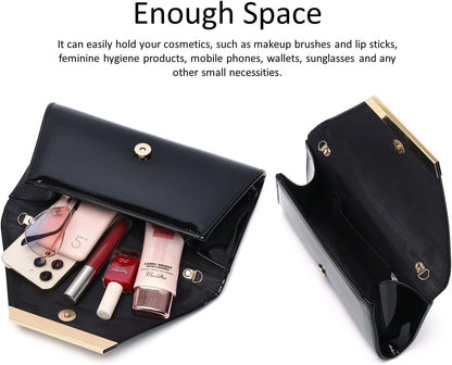 MUDUO Patent Leather Envelope Clutch Purse Shiny Candy Foldover Clutch Evening Bag for Women (7018-Silver)