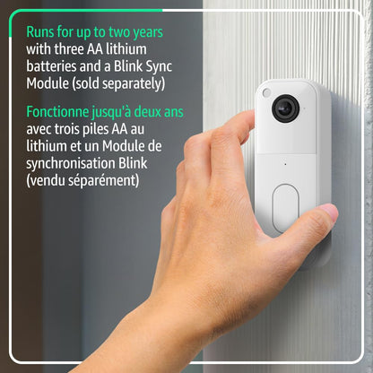 All-new Blink Video Doorbell – Head-to-toe HD view, two-year battery life, and simple setup. Required Sync Module not included – Add-On (Black)