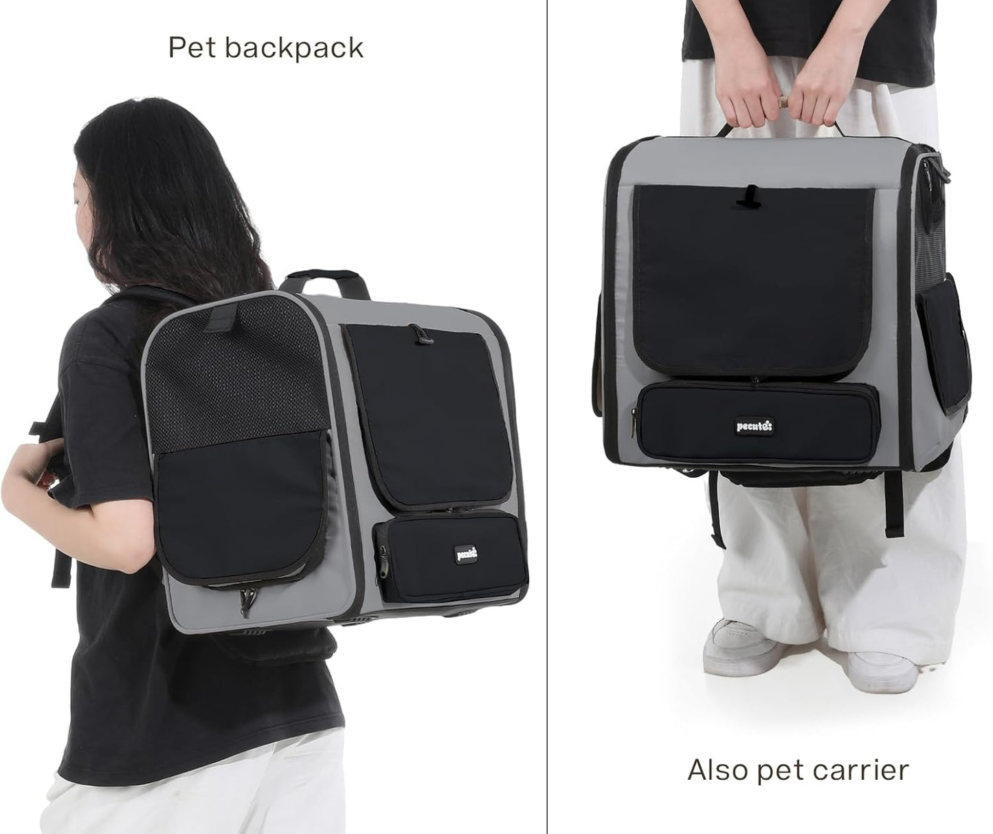Pecute Cat Backpack, Dog Backpack Carrier with Widened Interior Space,Stable and Secure Pet Car Seat for Sitting and Lying, Breathable Pet Transport Bag Suitable for Hiking, Trekking, Car TravelGray