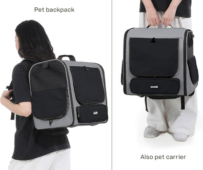 Pecute Cat Backpack, Dog Backpack Carrier with Widened Interior Space,Stable and Secure Pet Car Seat for Sitting and Lying, Breathable Pet Transport Bag Suitable for Hiking, Trekking, Car TravelGray