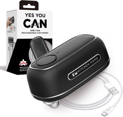 Kitchen Mama Orbit One Stainless Steel Rechargeable Electric Can Opener: Hands-Free, USB-C Charging, Automatic Stop, Smooth Edge, Safety, Blade for Large Cans, Heavy Duty, Soda Can and Pop Can