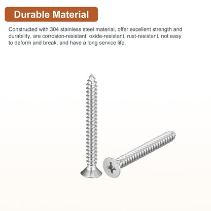 DTGN 100Pcs #8x1 Flat Head Wood Screws, 304 Stainless Steel Phillips Self Tapping Screws - Good for Woodworking, Furniture - Silver