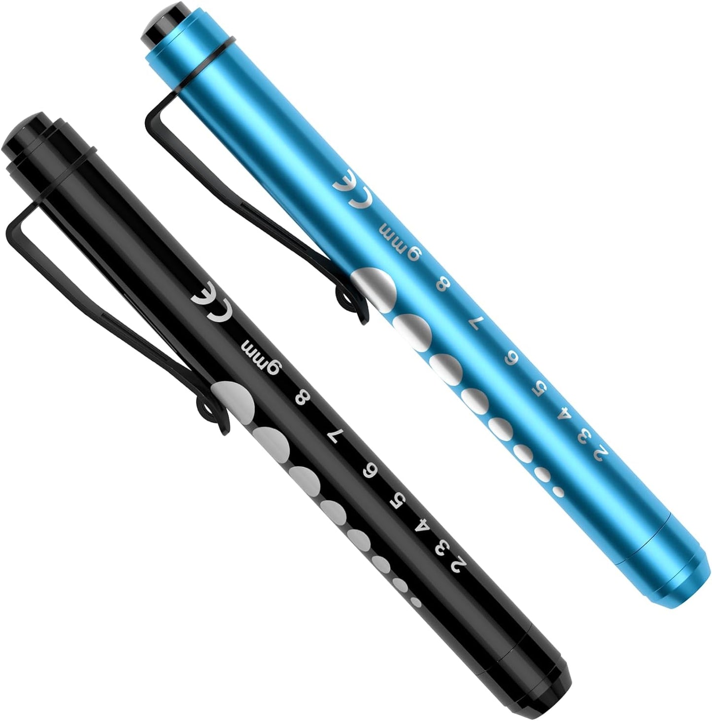 RISEMART Pen Lights for Nurses, 2 Pack Reusable Medical Light with Pupil Gauge and Ruler, White Light LED Penlight for Student Doctors EMT (Black/White)