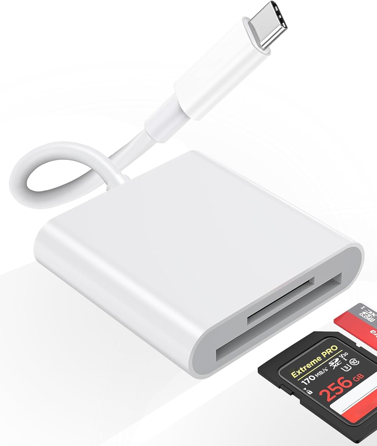 Lightning to Sd Card Reader for iPhone Camera, [Apple MFi Certified] Dual Card Slot Memory Card Readers Supports SD and TF Card, Plug and Play Sd Card Adapter Compatible with iPhone