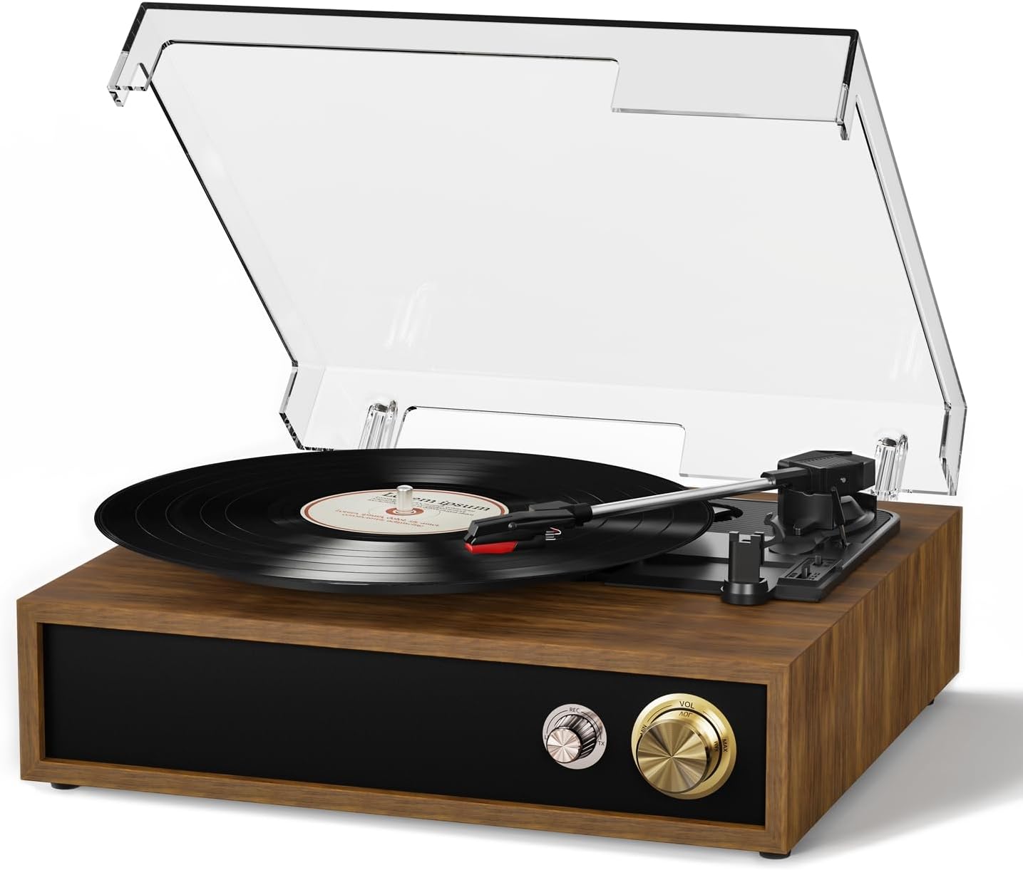 Record Player, FYDEE Vinyl Player with Bluetooth 3-Speed Turntable for Vinyl Records (33/45/78 RPM) with Built-in Bluetooth Receiver & Transmitter, RCA Out/USB in, Dust Cover (Ebony)