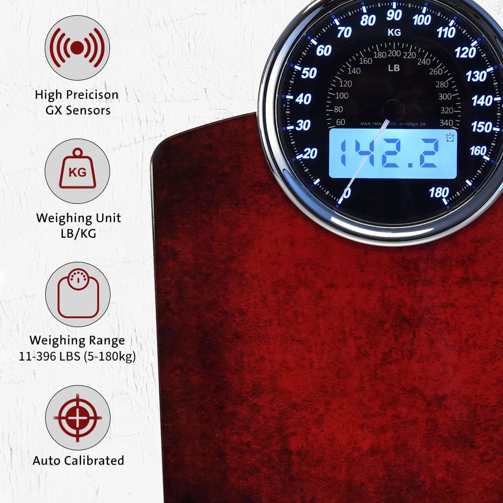 EILISON Highly Advance 2-in-1 Digital & Analog Weighing Scale for Body Weight-400lbs, 4 High Precison GX Sensor Accurate, Thick Tempered Glass, Extra Large Display (White)