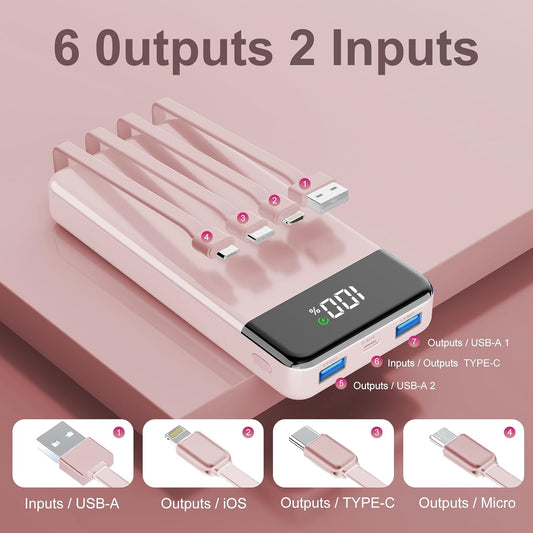 GTOCE Portable Charger,35000mAh Power Bank with 22.5W Fast Charging LED Digital Display Battery Pack with 6 Outputs 2 Inputs, Type C Powerbank Portable Charger for iPhone 15 Samsung AirPods, Pink