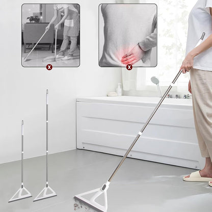 Rubber Squeegee Broom for Pet Hair, Magic Broom Sweeping Water, Multifunction Scraping Silicone Broom, Long Handle Squeegee for Floor, Wall, White, 1-Pack & 1 * Broom Head Replacement
