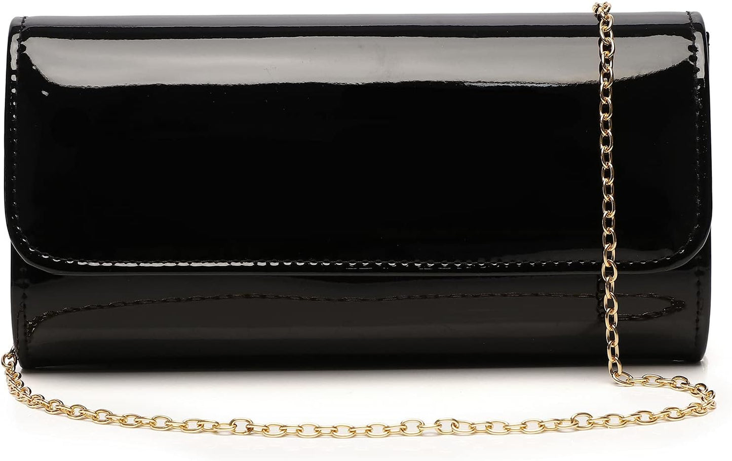 MUDUO Patent Leather Envelope Clutch Purse Shiny Candy Foldover Clutch Evening Bag for Women (black1) - PuriLite