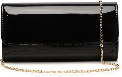 MUDUO Patent Leather Envelope Clutch Purse Shiny Candy Foldover Clutch Evening Bag for Women (black1) - PuriLite