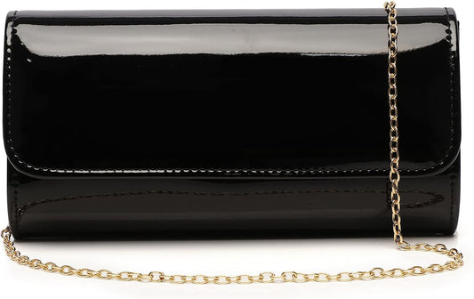 MUDUO Patent Leather Envelope Clutch Purse Shiny Candy Foldover Clutch Evening Bag for Women (black1) - PuriLite