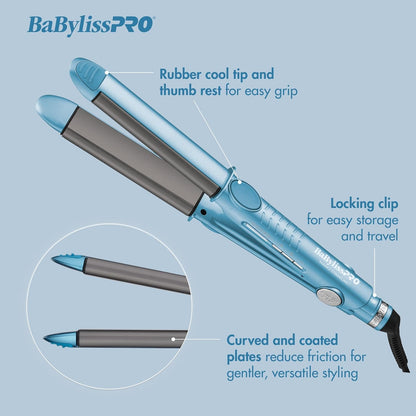 BaBylissPRO Nano Titanium and Ceramic U Style Dual Voltage Flat Iron with Unique Curved Side Plates