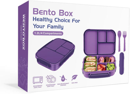 Amathley Lunch Box Kids,Bento Box Adult Lunch Box,Leakproof Lunch Containers for Adults/Kids/Toddler,1200ML-4 Compartments bento Lunch box with Utensil,Microwave & Dishwasher Safe(Dark Gray)