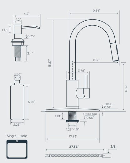 FORIOUS Kitchen Faucet with Pull Down Sprayer, Stainless Steel Single Handle Classic Sink Faucet 1 Or 3 Hole, Dual Function Faucet for Farmhouse, Camper, Laundry, Rv, Bar, Mattle Black