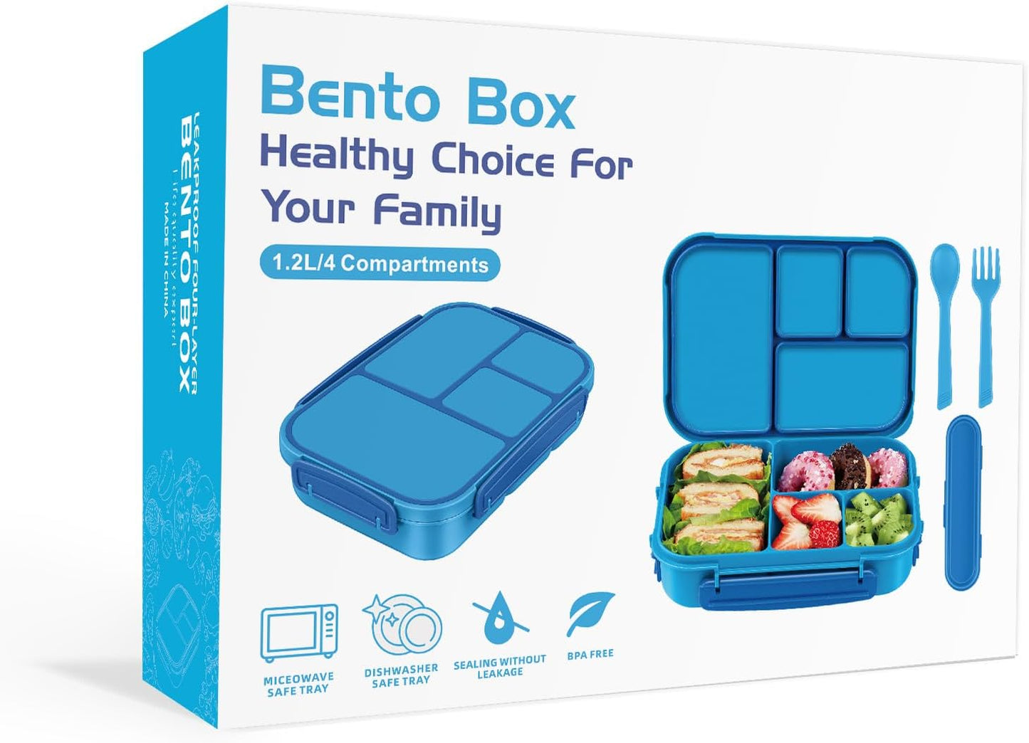 Amathley Lunch Box Kids,Bento Box Adult Lunch Box,Leakproof Lunch Containers for Adults/Kids/Toddler,1200ML-4 Compartments bento Lunch box with Utensil,Microwave & Dishwasher Safe(Dark Gray)