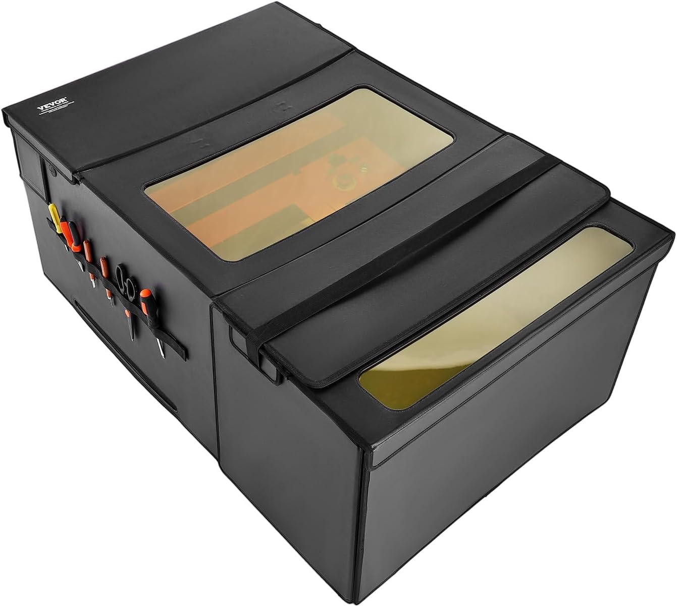 VEVOR Laser Engraver Enclosure, 31.5 x 31.5 x 19.6", Dual-Direction Viewing, Flame Retardant and Fireproof Protective Cover, with Exhaust Fan and Pipe, Insulates Smoke, Noise and Eye Protection
