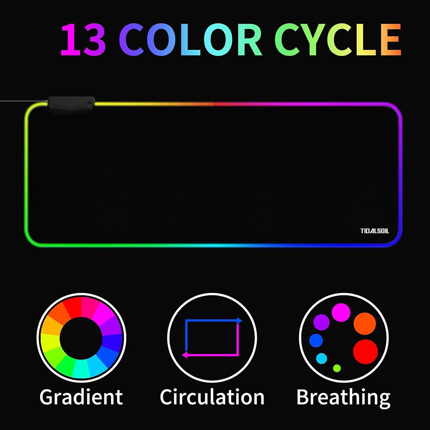 RGB Gaming Mouse Pad with 4-Port USB Hub | Oversized Anti-Slip Waterproof Mouse Mat with 13 Lighting Modes, 80x30 cm for PC & Laptop Gaming - PuriLite