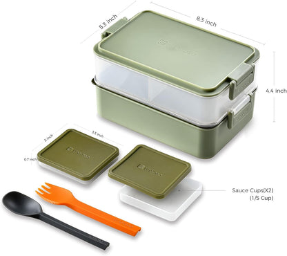 Linoroso Stackable Bento Box Adult Lunch Box | Meet All You On-The-Go Needs for Food, Salad and Snack Box, Premium Bento Lunch Box for Adults Include Utensil Set, Dressing Containers - Pale Mint