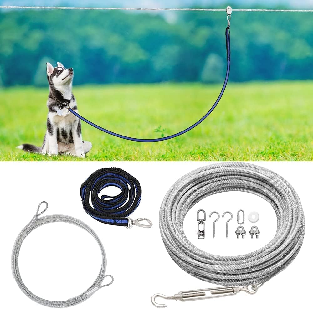 XiaZ Dog Runner Cable Dog Run Trolley Tie Out Cable Dog Chains for Outside Yard Camping Up to 250 Pound, 20 Feet