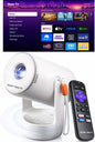 Aurzen Roku TV E1R Smart Portable Mini Projector with Bluetooth and AirPlay Roku TV Built-in, Upgraded Sound Base, 180° Rotation, Auto Vertical Keystone, 20–120″ Image for Home/Bedroom/Outdoor Movies