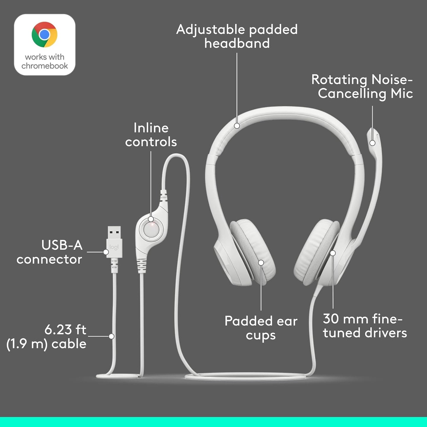 Logitech Zone 301 Wireless Bluetooth Headset with Noise-Canceling Microphone, Compatible with Windows, Mac, Chrome, Linux, iOS, iPadOS, Android – Graphite