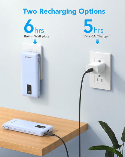 Charmast Portable Charger with Built-in Cables and Plug, 10000mAh USB C Power Bank Fast Charging 15W, External Battery Pack Slim, Travel Essentials Compatible with 16 15 14 13, Samsung Galaxy, iPad