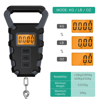 ORIA Fish Scale Digital, Fishing Scale, Fish Scale with Ruler and Fish Gripper, 110lb/50kg Baggage Weighing Scale, Backlit LCD Display (Orange)