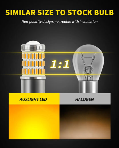 AUXLIGHT 3157 3156 4157 3057 3357 LED Bulbs, Ultra Bright 60-SMD LED Replacement for Turn Signal Blinker Lights, Brake/Tail Lights, Parking/Running Lights, Amber Yellow (Pack of 2)
