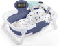 nordmiex Foldable Baby Bathtub for Infants to Toddler,Portable Travel Multifunctional with Drain Hole,Collapsible Newborn 0-36 Month (Blue White+Baby Bath Cushion+Waterproof Ear Cap)