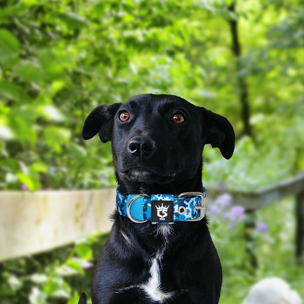 TSPRO Tactical Dog Collar 1.5 inch Wide Dog Collar Military Grade Strong Dog Collar Thick Dog Collar Heavy Duty Metal Buckle Dog Collar(Green-L)