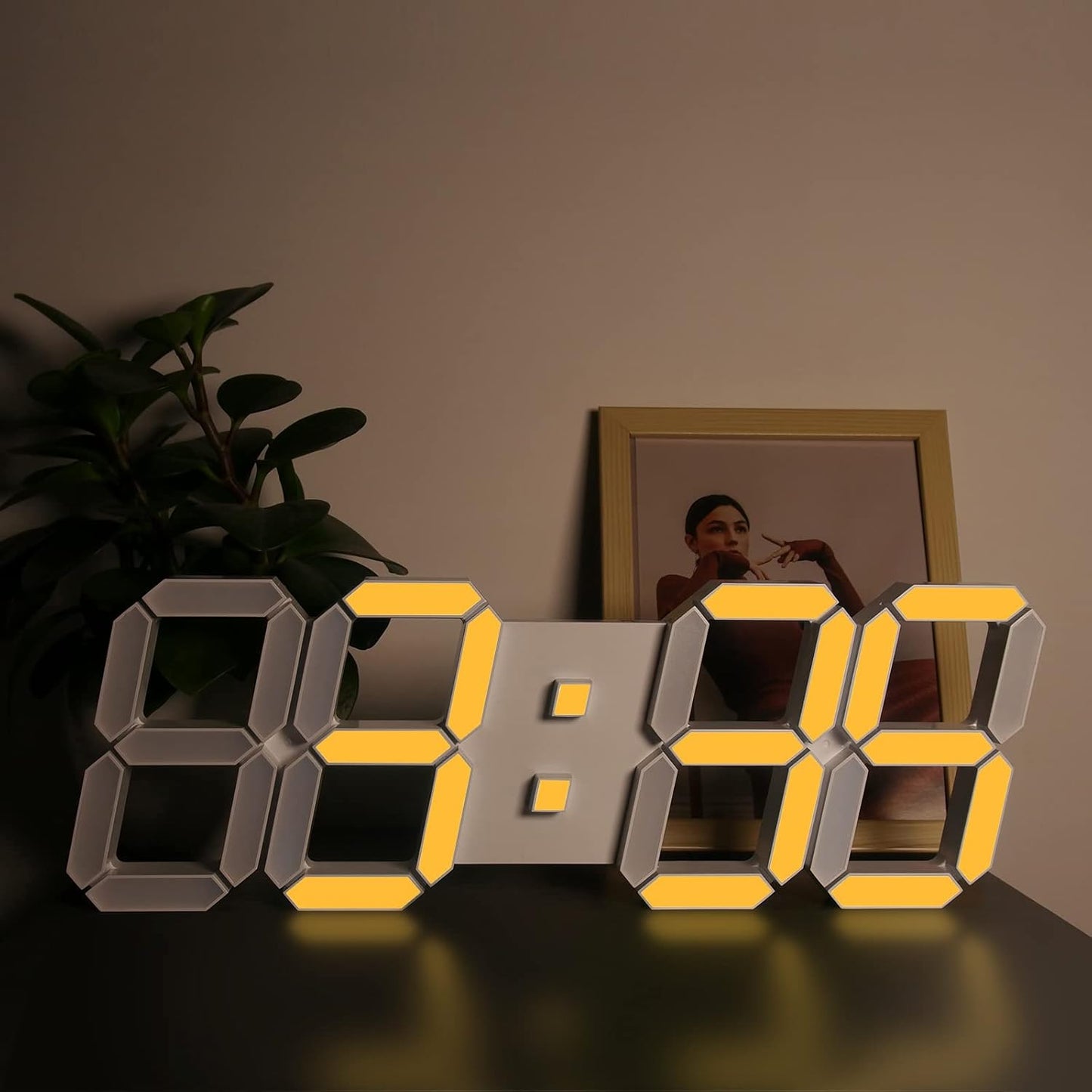 Deeyaple 3D LED Digital Wall Clock Modern Alarm Clock Adjust Brightness 12/24 Time Date Temperature Silent Snooze USB Night Light Remote Control Kitchen Bedroom Living Room Small 9.7 inch White