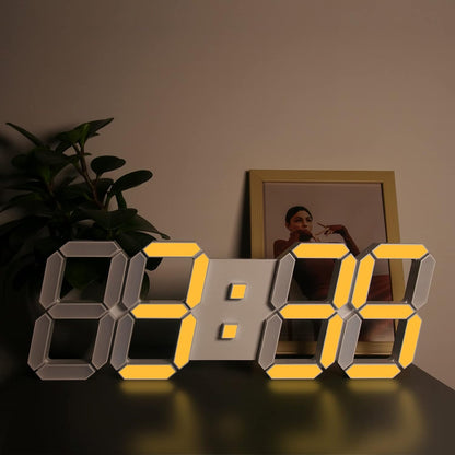 Deeyaple 3D LED Digital Wall Clock Modern Alarm Clock Adjust Brightness 12/24 Time Date Temperature Silent Snooze USB Night Light Remote Control Kitchen Bedroom Living Room Small 9.7 inch White
