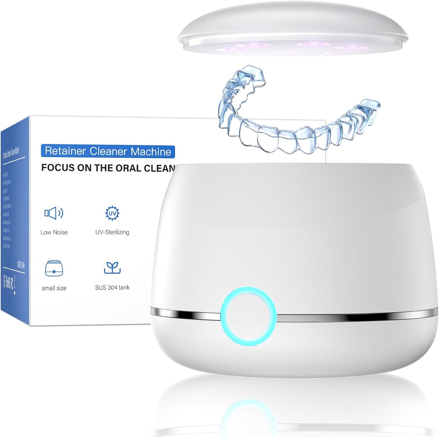 Midomi 45kHz Retainer Denture Cleaner Machine, Upgraded Jewelry Cleaner, 5min and 10min Timer with Rechargable Top Cover, 200ml Dental Cleaning Pod, MouthGuard Cleaner for Aligner NightGuard