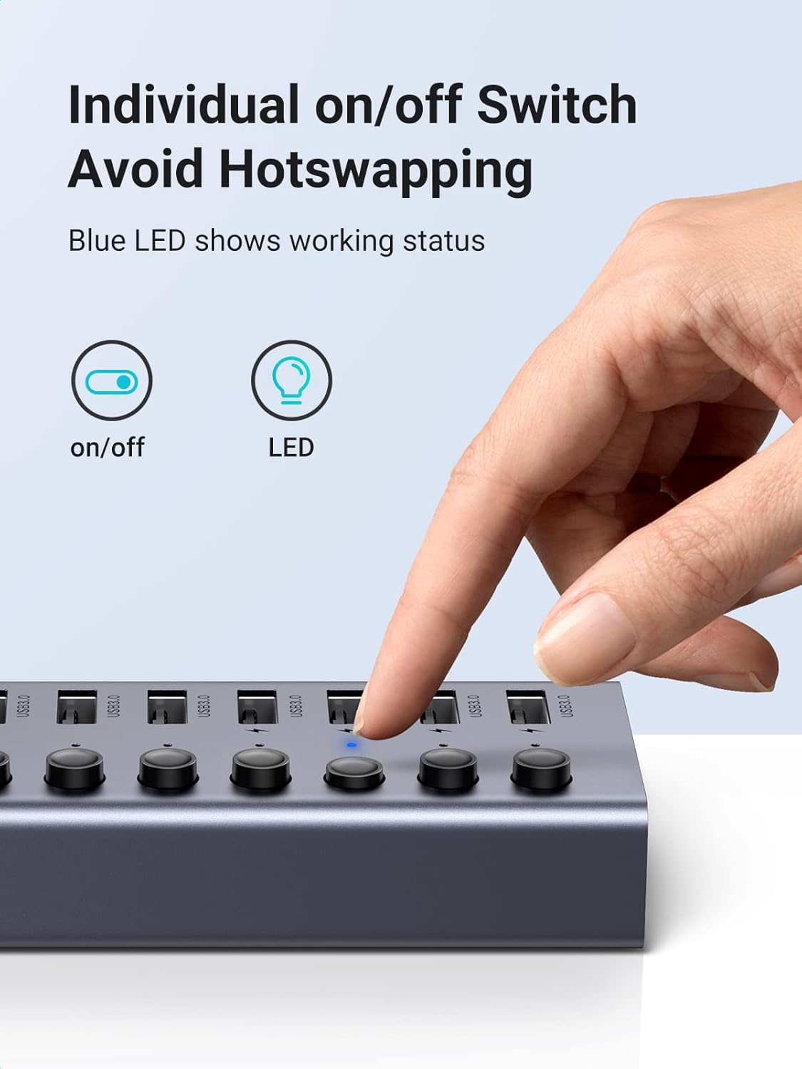 UGREEN Powered USB Hub 3.0,7 Ports USB Splitter with 4 Smart Charging Ports Aluminum Individual LED Power Switches Extension 12V 2A Charging Adapter for PC Laptop, MacBook Pro Air Mini