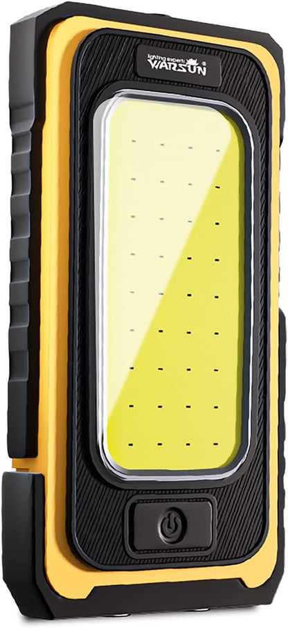 WARSUN Portable Rechargeable Magnetic Work Light, LED Flood Light Waterproof for Outdoor Camping Hiking Emergency Car Repairing (USB + Solar Charging, Yellow)