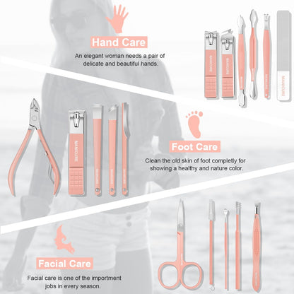 Manicure Set Professional Nail Clippers Pedicure Kit, 16 pcs Stainless Steel Nail Care Tools Grooming Kit with Luxurious Travel Leather Case for Thick Nails Men Women Gift (Black)