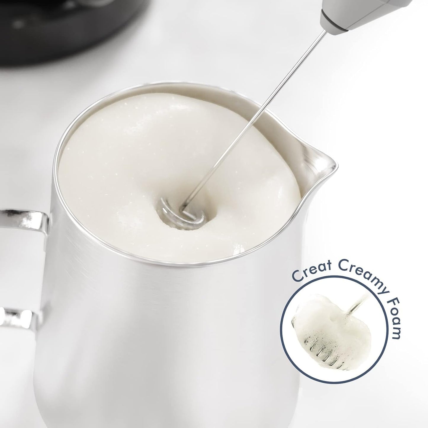 Powerful Milk Frother Handheld Foam Maker, Mini Whisk Drink Mixer for Coffee, Cappuccino, Latte, Matcha, Hot Chocolate, With Stand, Light Purple