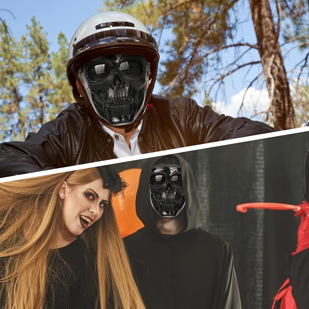 Outamateur Motorcycle Skull Goggle Mask Riding Goggles Safety Road Riding UV Motorbike Glasses for Riding/Skiing/Snowing/Motorcycling/Halloween (Grey Lens)