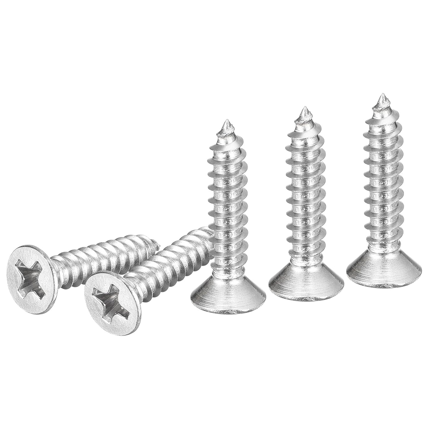 DTGN 100Pcs #6x1/2 Flat Head Wood Screws, 304 Stainless Steel Phillips Self Tapping Screws - Good for Woodworking, Furniture - Silver
