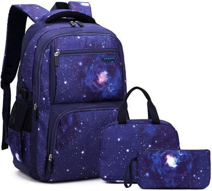 Boys Backpacks Primary Junior High School Bag Kids Bookbag with Lunch Bag 3 in 1 Casual Daypack Set Space Galaxy Durable Knapsack