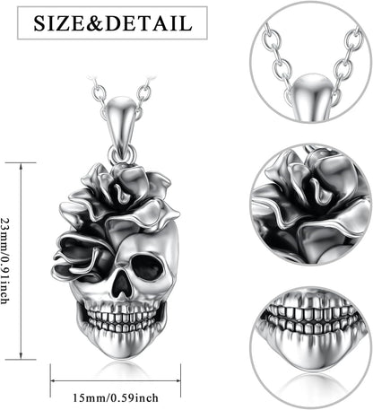 Seiyang Skull Necklace 925 Sterling Silver Gothic Pendant Jewelry Gift for Men Women (with Gift Box)