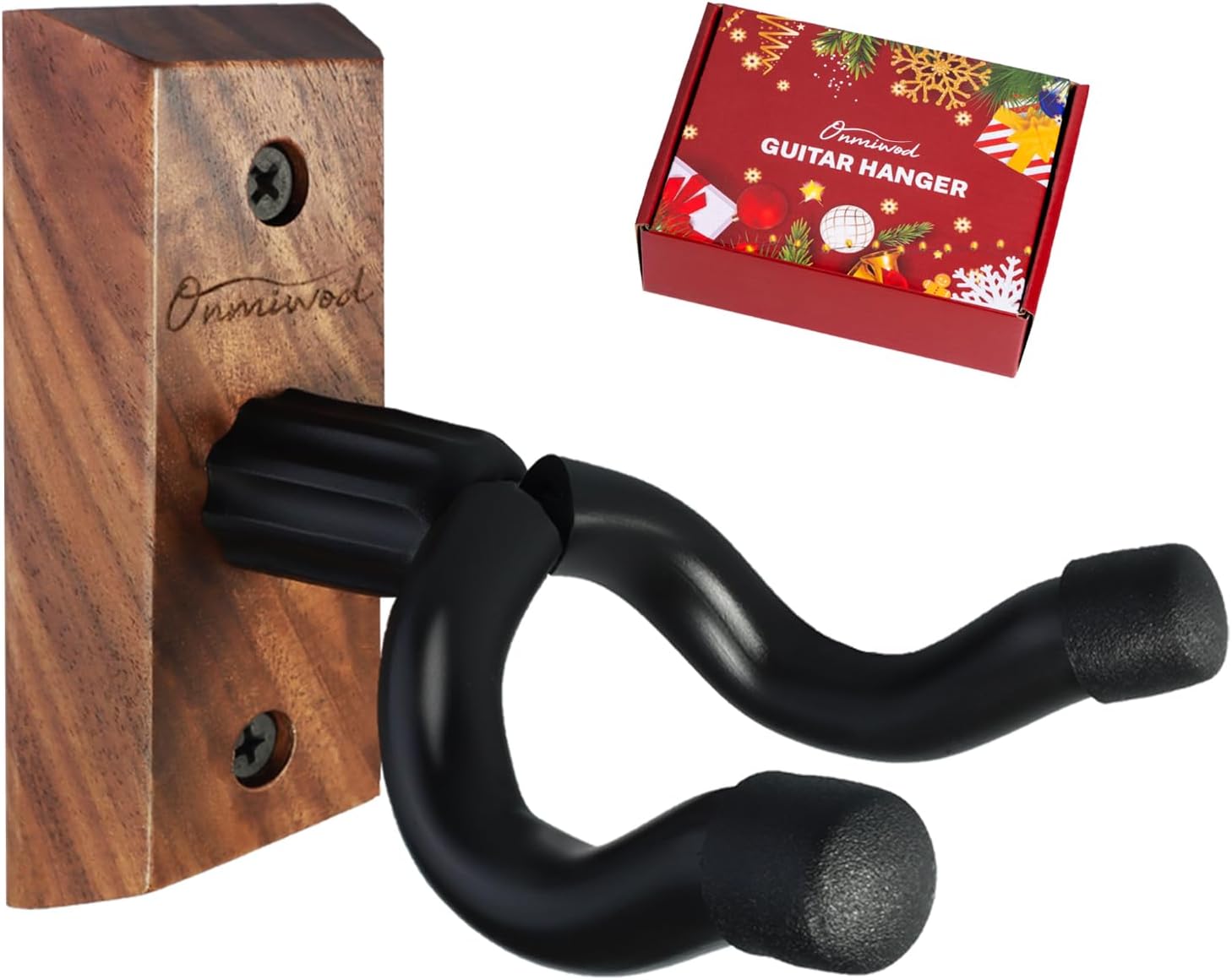 Onmiwod Black Walnut Guitar Wall Mount – Handmade U-Shaped Holder for Acoustic, Electric, Bass, Banjo – Adjustable, Anti-Slip, Real Wood Guitar Hanger - PuriLite