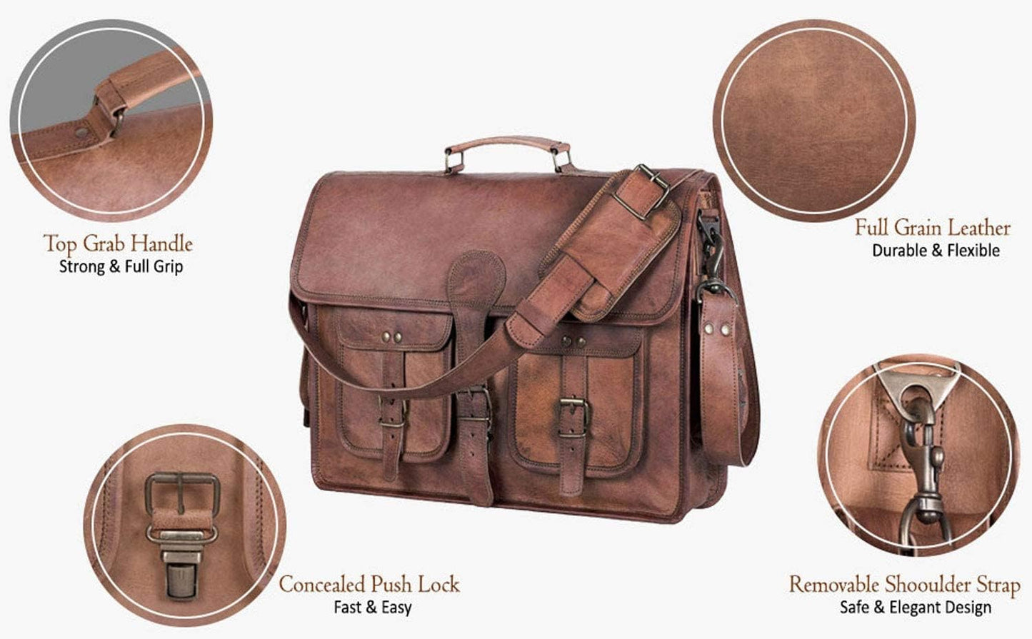Leather Briefcase Laptop bag 18 inch Handmade Messenger Bags Best Satchel by KPL