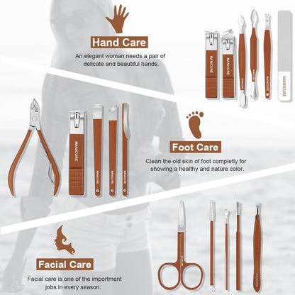 Manicure Set Professional Nail Clippers Pedicure Kit, 16 pcs Stainless Steel Nail Care Tools Grooming Kit with Luxurious Travel Leather Case for Thick Nails Men Women Gift (Black)