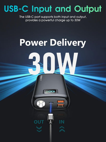Portable Charger with Built in Cable Power Bank 40000mAh PD 30W Fast Charger Battery Pack Built-in Type-C/iOS Cable and Flashlight Compatible with iPhone Samsung Google iPad etc